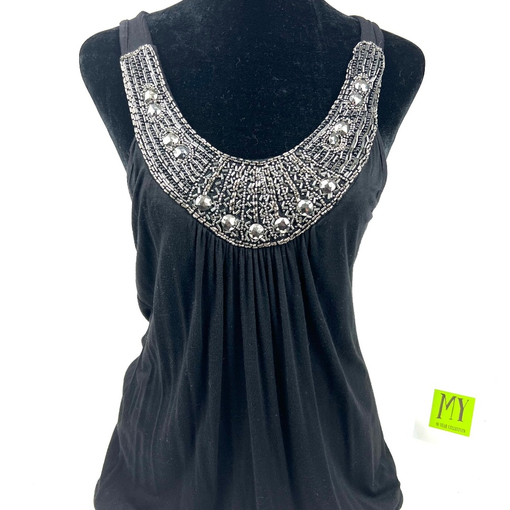 QUEEN ESTHER black Silver Beaded Top